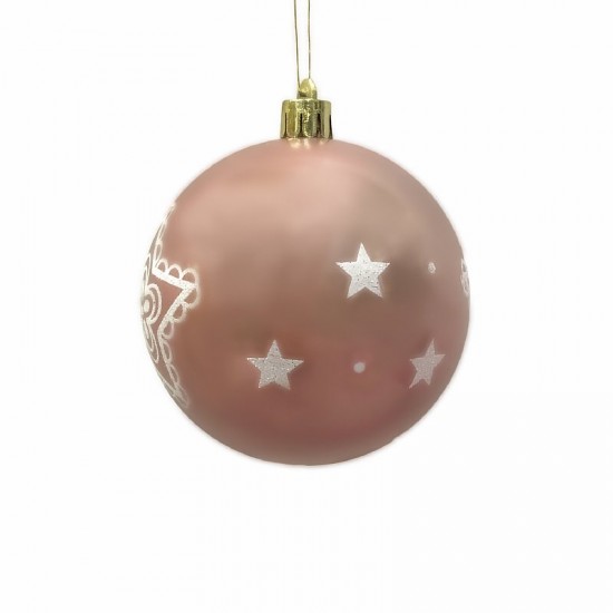 Шар новогодний Белые звездочки 8 см Розовый sx-21109 1 шт.